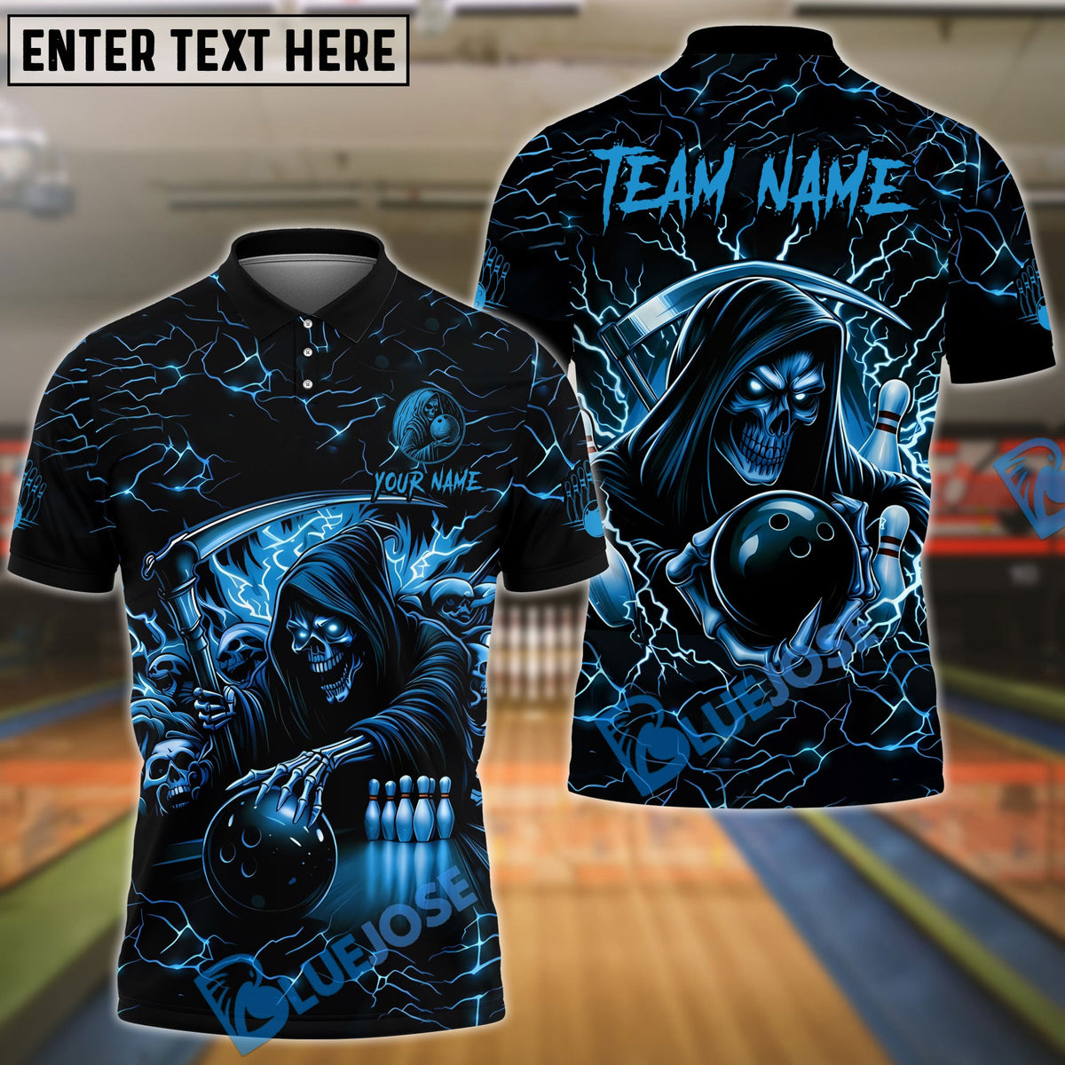 BlueJose Bowling & Pins Thunder Reaper On The Lane Customized Name, Team Name 3D Shirt (6 Colors)