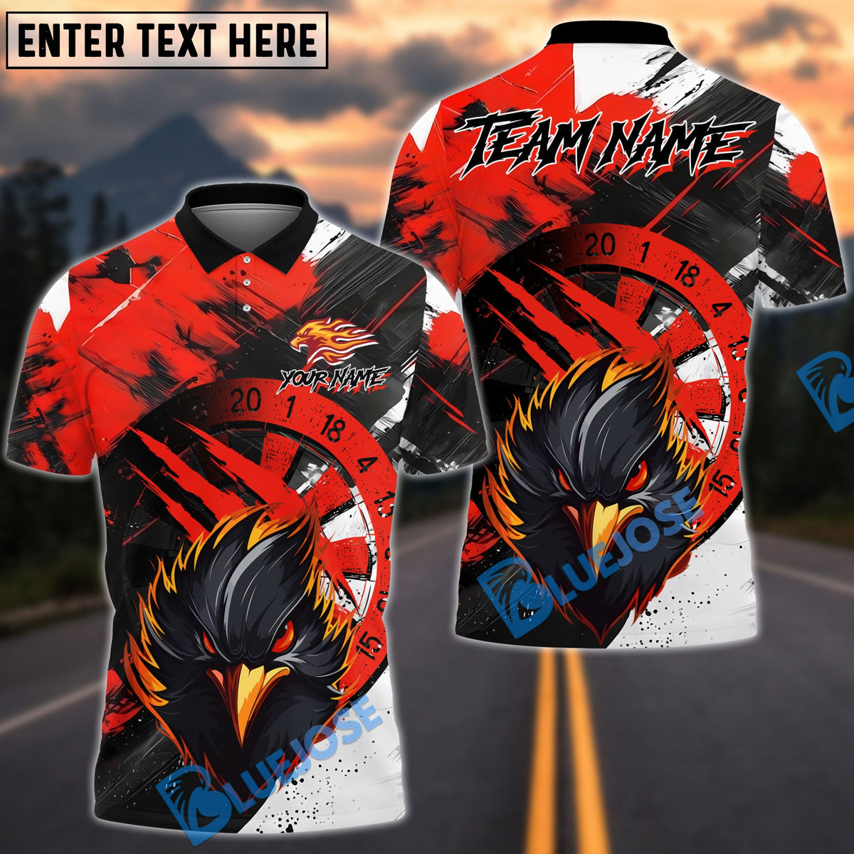 BlueJose Darts Angry Burning Eagle Multicolor Options Personalized Name Shirt (4 Colors)
