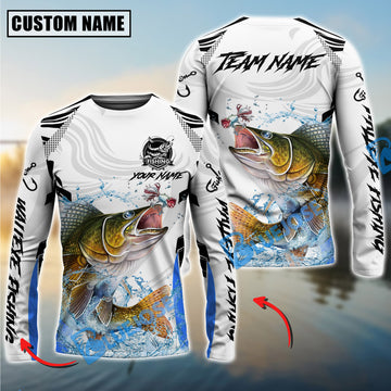 Bluejose Walleye Fishing White Black Curve Pattern Design Custom Name & Team Name 3D Shirts