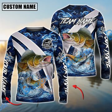 Bluejose Walleye Fishing Blue Lava Smoke Silver Line Design Custom Name & Team Name 3D Shirts
