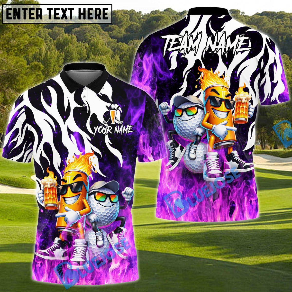 BlueJose Beer & Birdies Golf Polo Personalized Name, Team Name 3D Shirt (4 Colors)
