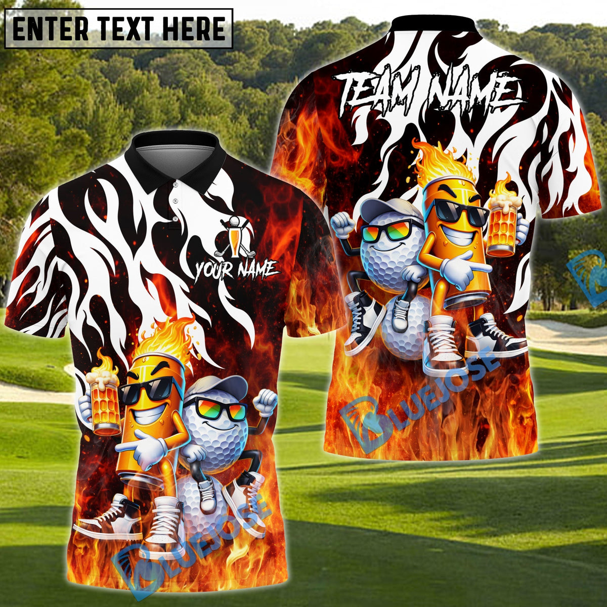 BlueJose Beer &amp; Birdies Golf Polo Personalized Name, Team Name 3D Shirt (4 Colors)