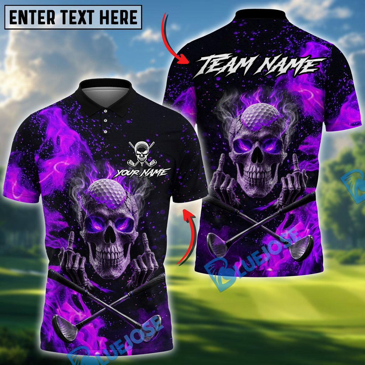 BlueJose Badass Skull Golf Polo Personalized Name, Team Name 3D Shirt (4 Colors)