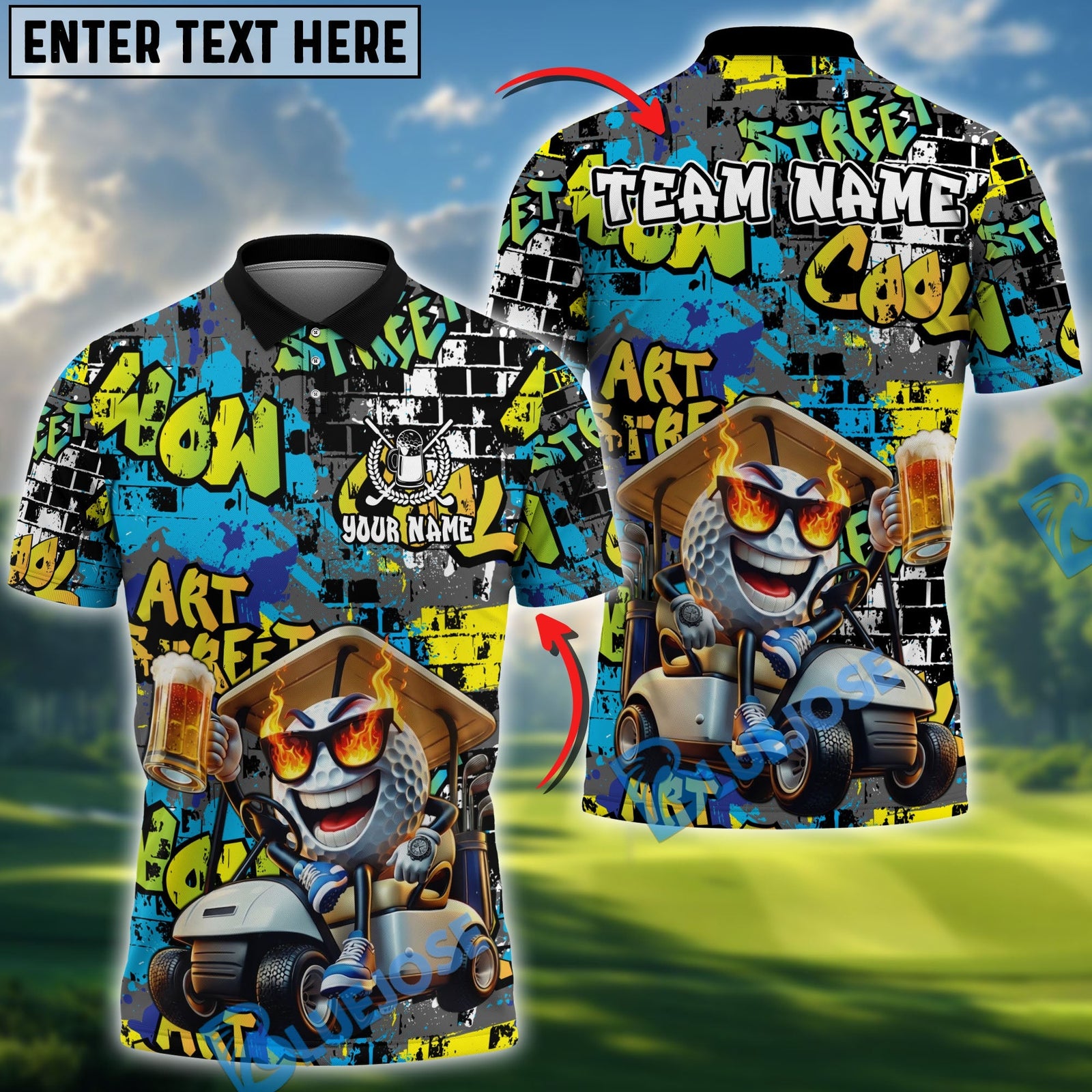 BlueJose Beer & Golf Cart Polo Personalized Name, Team Name 3D Shirt (4 Colors)