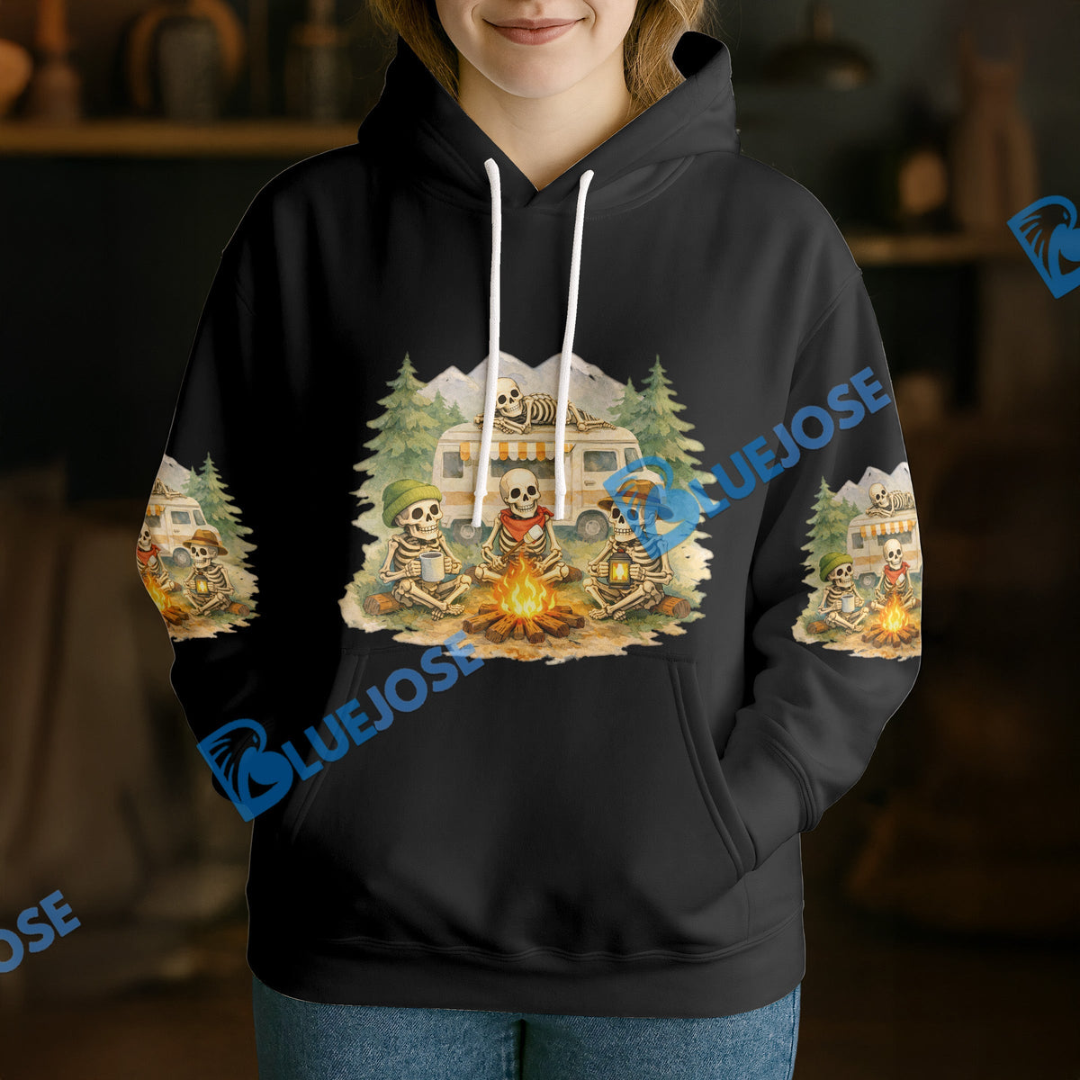 BlueJose Personalized Skeleton Road Trip Camping Hoodie
