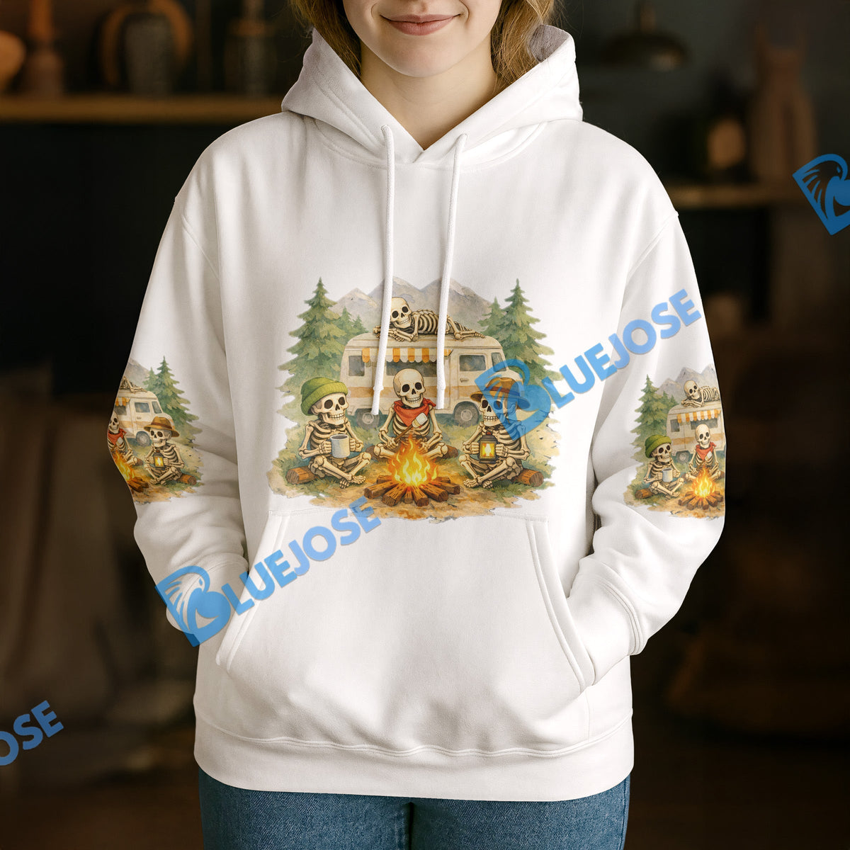 BlueJose Personalized Skeleton Road Trip Camping Hoodie