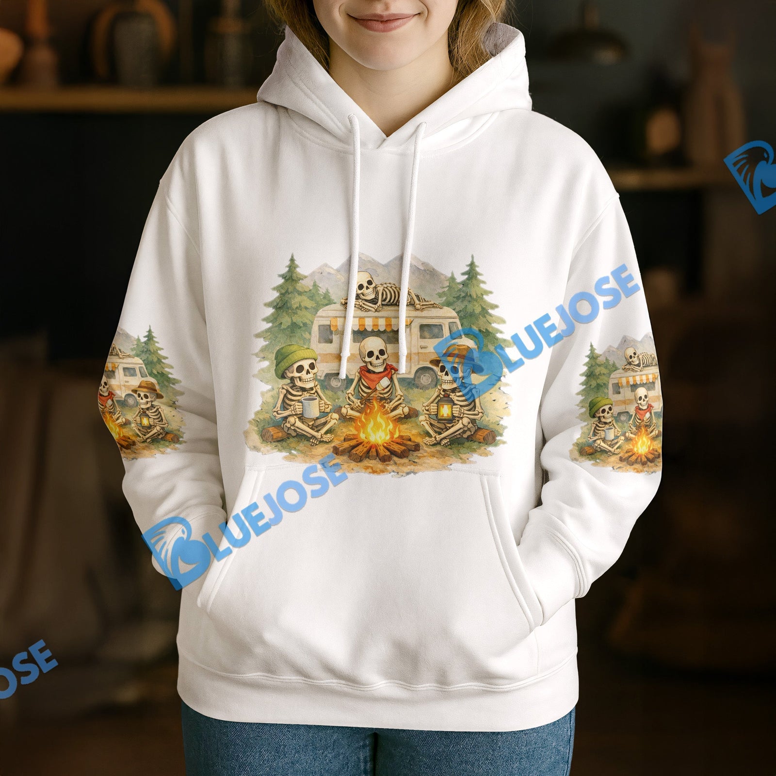 BlueJose Personalized Skeleton Road Trip Camping Hoodie