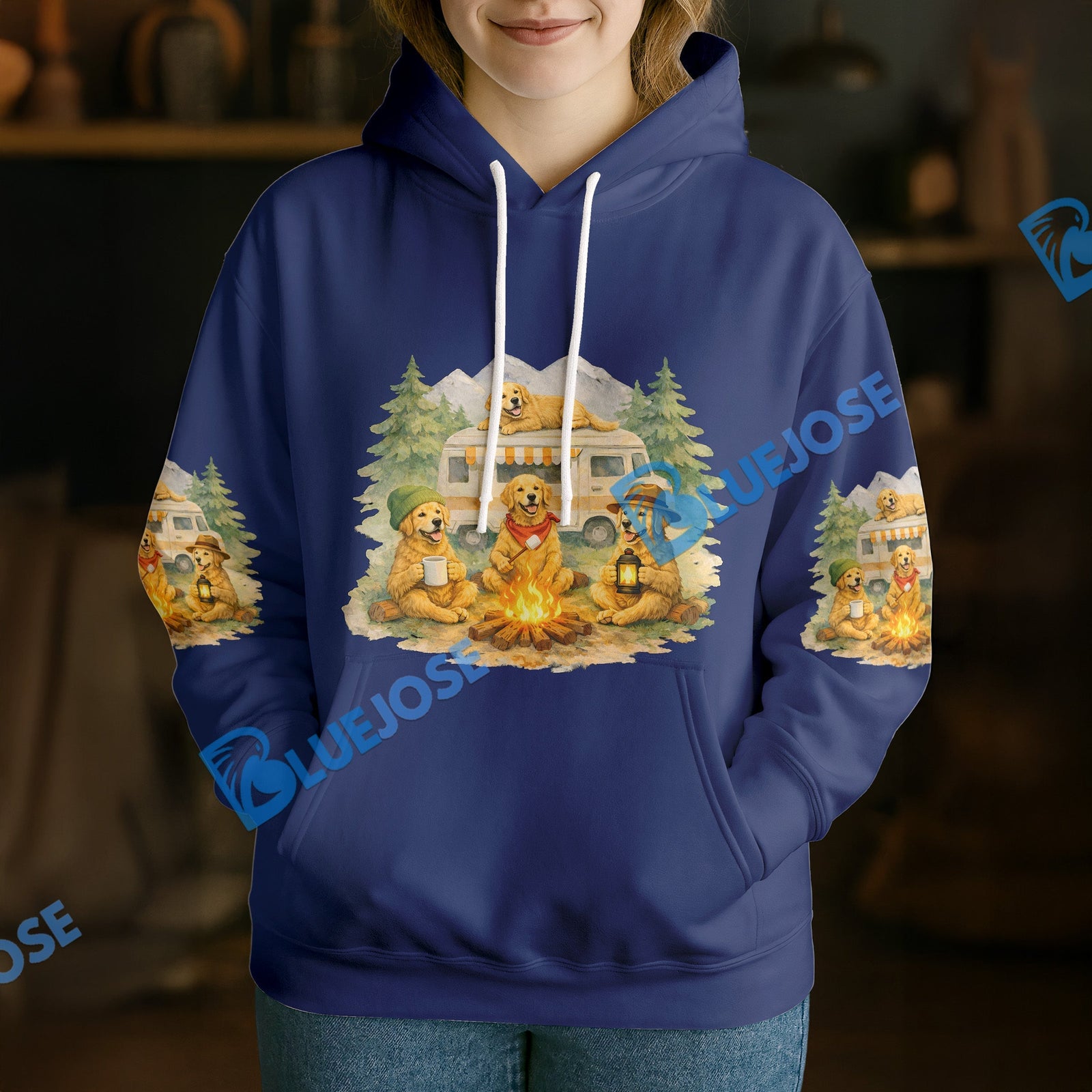 BlueJose Personalized Golden Retriever Camper Life Hoodie