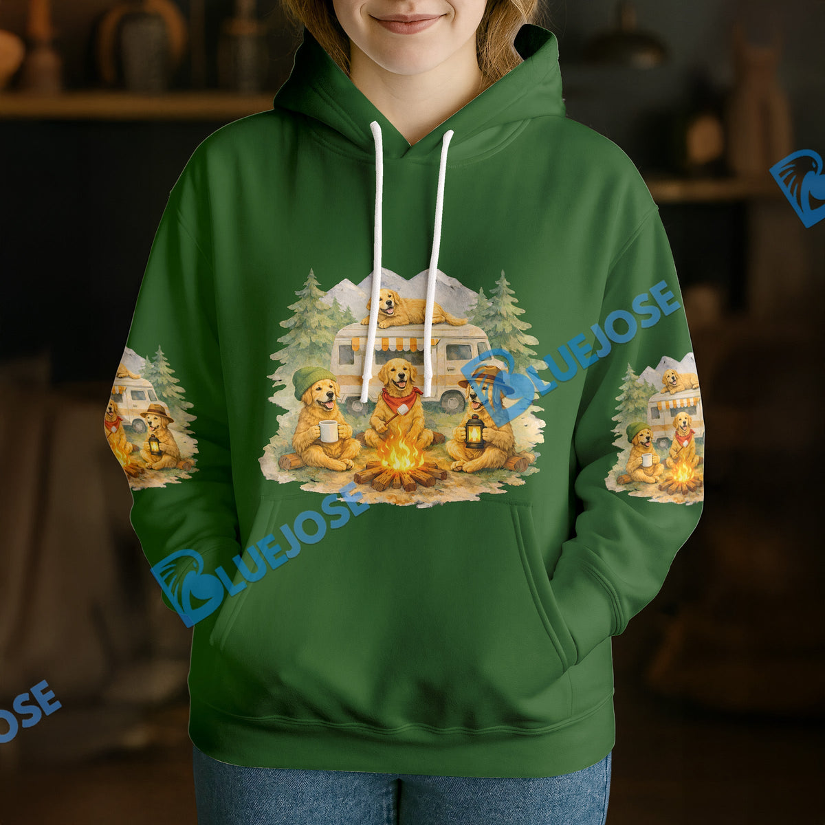 BlueJose Personalized Golden Retriever Camper Life Hoodie