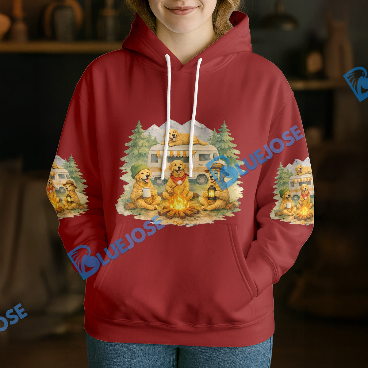 BlueJose Personalized Golden Retriever Camper Life Hoodie