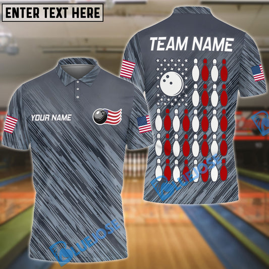 BlueJose Bowling American Flag Gray Personalized Name, Team Name 3D Shirt