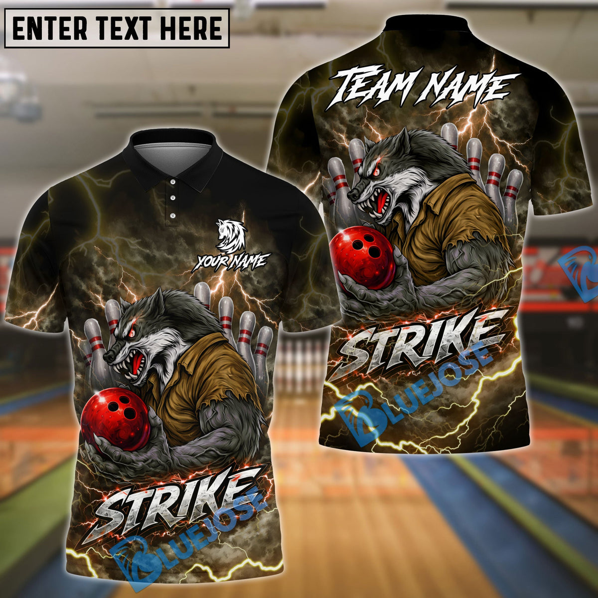 BlueJose Bowling & Pins Thunder Werewolf Customized Name, Team Name 3D Shirt (6 Colors)