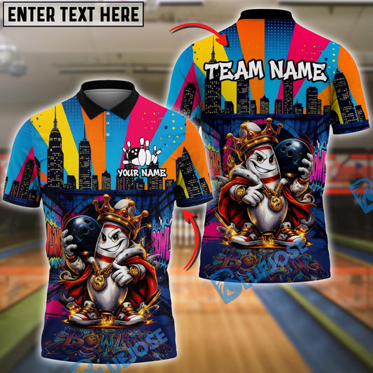 BlueJose Bowling & Pins Graffiti Street Lane King Customized Name, Team Name 3D Shirt (4 Colors)