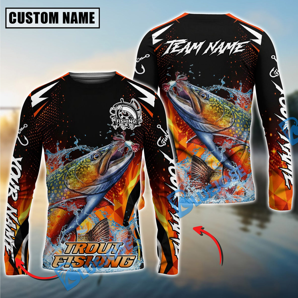 Bluejose Trout Fishing Fire Touch Custom Name &amp; Team Name 3D Shirts