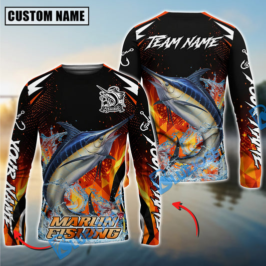 Bluejose Marlin Fishing Fire Touch Custom Name & Team Name 3D Shirts
