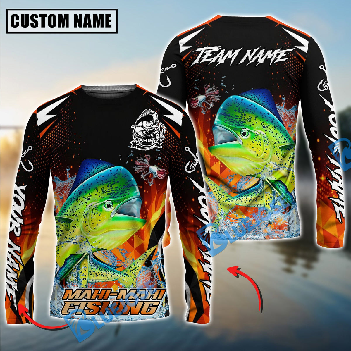 Bluejose Mahi-Mahi Fishing Fire Touch Custom Name &amp; Team Name 3D Shirts