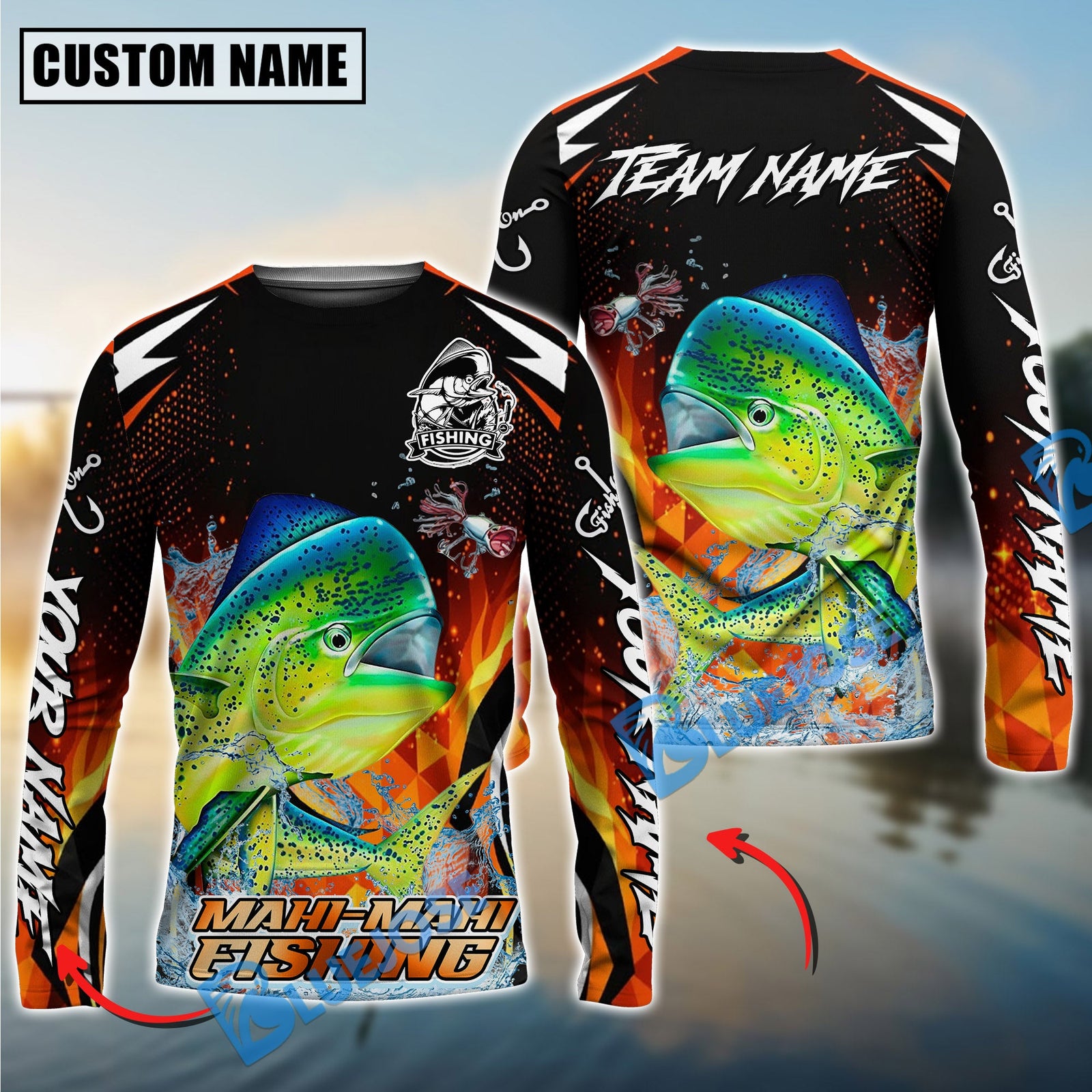 Bluejose Mahi-Mahi Fishing Fire Touch Custom Name & Team Name 3D Shirts
