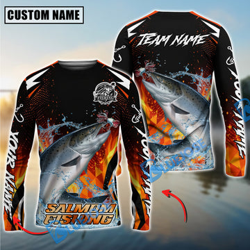 Bluejose Salmon Fishing Fire Touch Custom Name & Team Name 3D Shirts