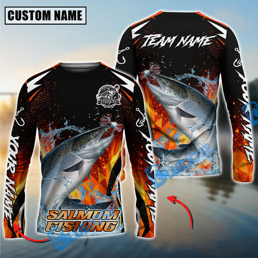 Bluejose Salmon Fishing Fire Touch Custom Name & Team Name 3D Shirts