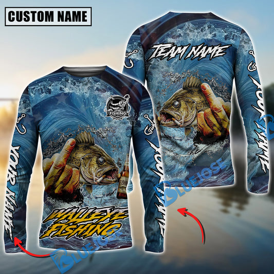 Bluejose Walleye Fishing Seawave Stinky Finger Smoking Beer Custom Name & Team Name 3D Shirts