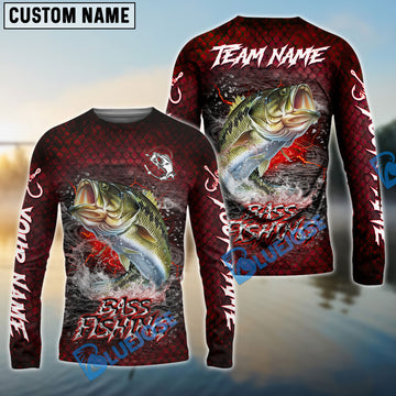 Bluejose Bass Fishing Red Dragon Scale Lightning Custom Name & Team Name 3D Shirts
