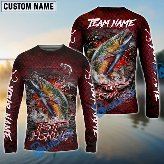 Bluejose Trout Fishing Red Dragon Scale Lightning Custom Name & Team Name 3D Shirts