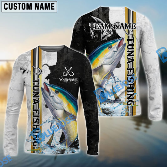 Bluejose Tuna Fishing Split Grunge Splash Design Custom Name & Team Name 3D Shirts