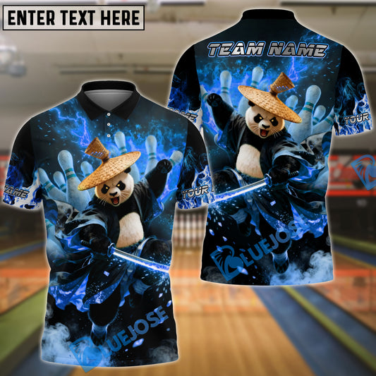 BlueJose Bowling & Pins Panda Warrior Fire Action Customized Name, Team Name 3D Shirt (4 Colors)