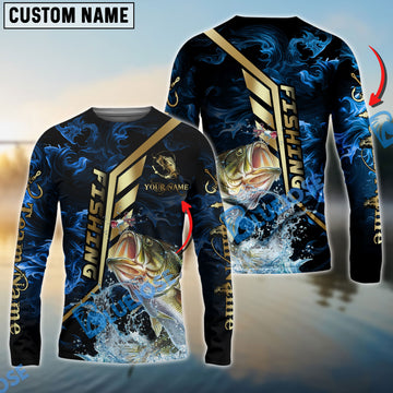 Bluejose Bass Fishing Gold Smoke Premium Sport Style Custom Name & Team Name 3D Shirts
