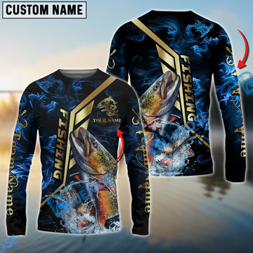 Bluejose Trout Fishing Gold Smoke Premium Sport Style Custom Name & Team Name 3D Shirts