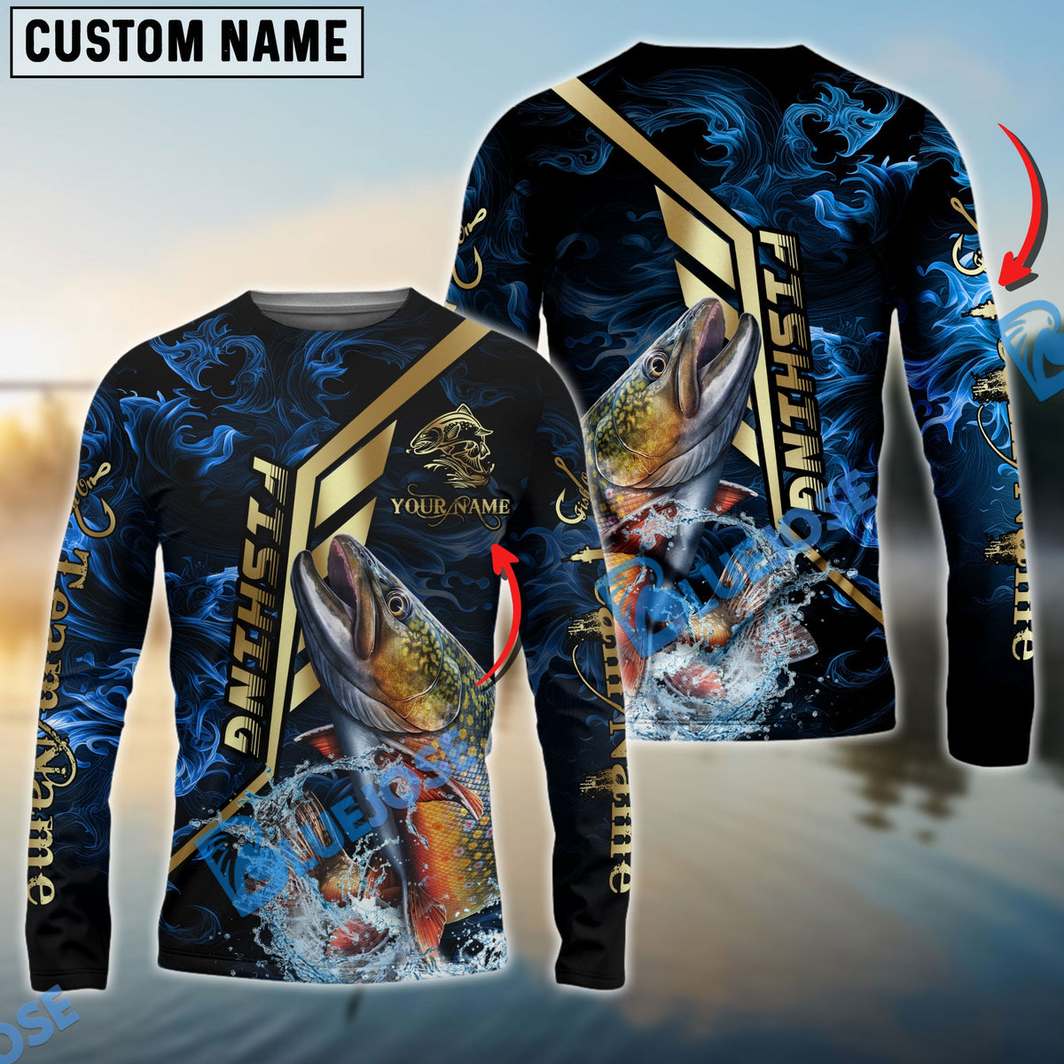 Bluejose Trout Fishing Gold Smoke Premium Sport Style Custom Name &amp; Team Name 3D Shirts