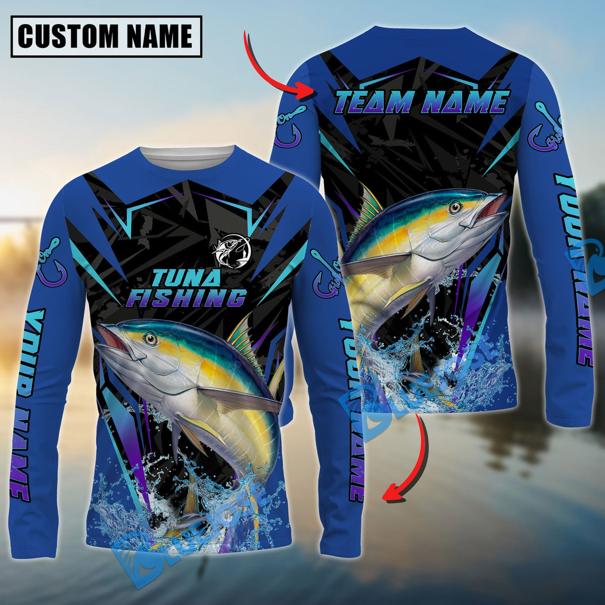 Bluejose Tuna Fishing Neon Sport Jersey Style Custom Name &amp; Team Name 3D Shirts