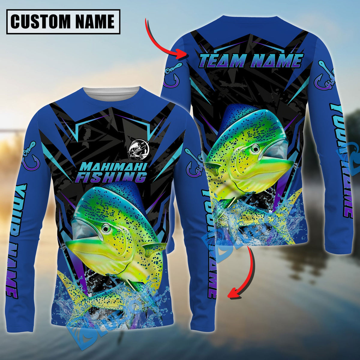 Bluejose Mahi-Mahi Fishing Neon Sport Jersey Style Custom Name &amp; Team Name 3D Shirts