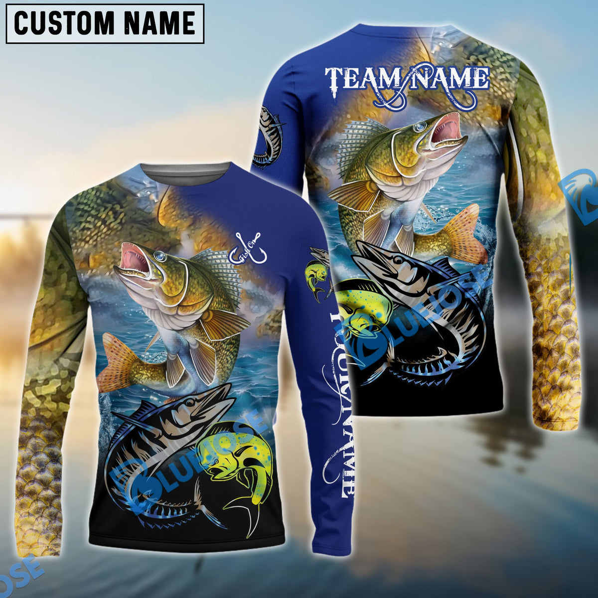 Bluejose Walleye Fishing Ocean &amp; Lake Custom Name &amp; Team Name 3D Shirts