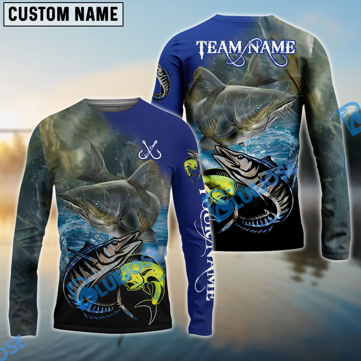 Bluejose Catfish Fishing Ocean &amp; Lake Custom Name &amp; Team Name 3D Shirts