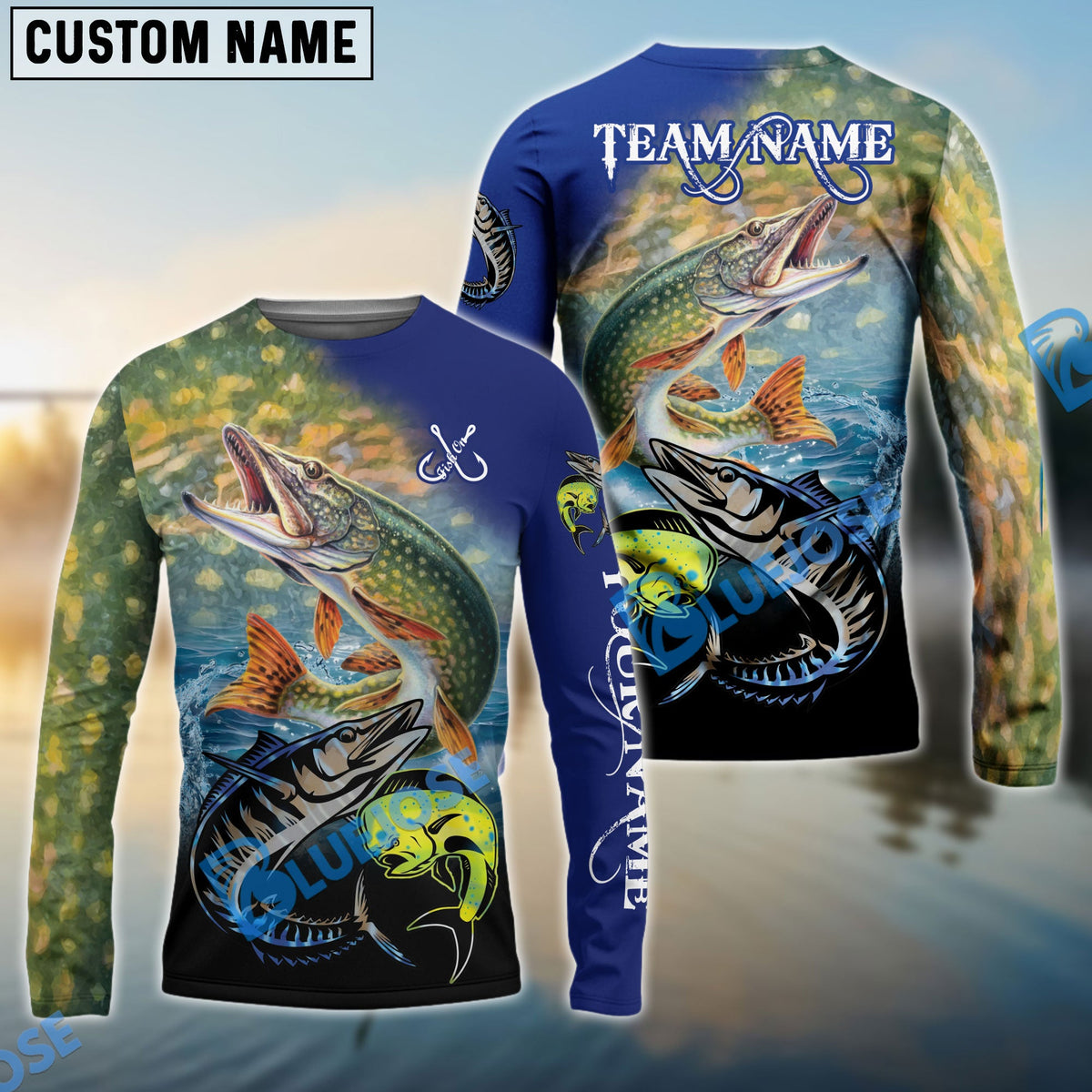Bluejose Pike Fishing Ocean &amp; Lake Custom Name &amp; Team Name 3D Shirts