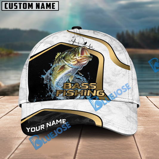 BlueJose Fishing White Marble & Gold Trim Splash Heartbeat Line Personalized Cap (13 Breeds)