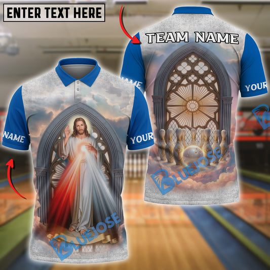 BlueJose Bowling And Pins Jesus Heavenly Lanes Religious Customized Name, Team Name 3D Shirt (4 Colors)