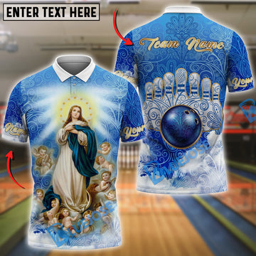 BlueJose Bowling And Pins Celestial Mother Mary Our Lady of Victory Customized Name, Team Name 3D Shirt (4 Colors)