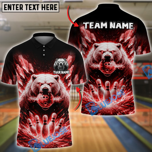 BlueJose Bowling And Pins Ice Polar Bear Customized Name, Team Name 3D Shirt (4 Colors)