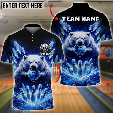 BlueJose Bowling And Pins Ice Polar Bear Customized Name, Team Name 3D Shirt (4 Colors)