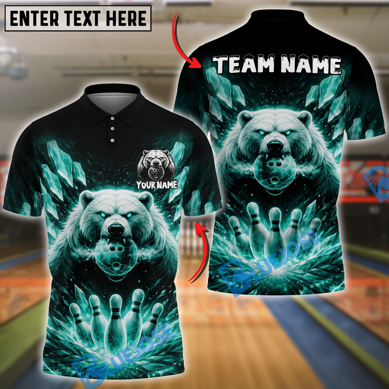 BlueJose Bowling And Pins Ice Polar Bear Customized Name, Team Name 3D Shirt (4 Colors)