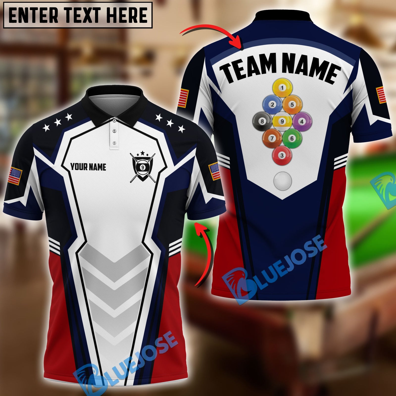 BlueJose Billiards 9-Ball Glory To America Personalized Shirt