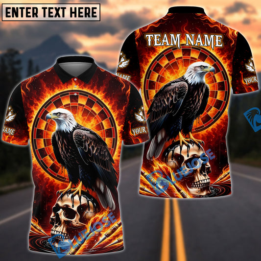 BlueJose Darts Fire Eagle On Skull Design Personalized Name, Team Name Unisex Shirt (4 Colors)