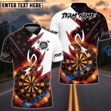 BlueJose Darts Flaming Flag Star Dartboard Design Personalized Name, Team Name Unisex Shirt (4 Colors)