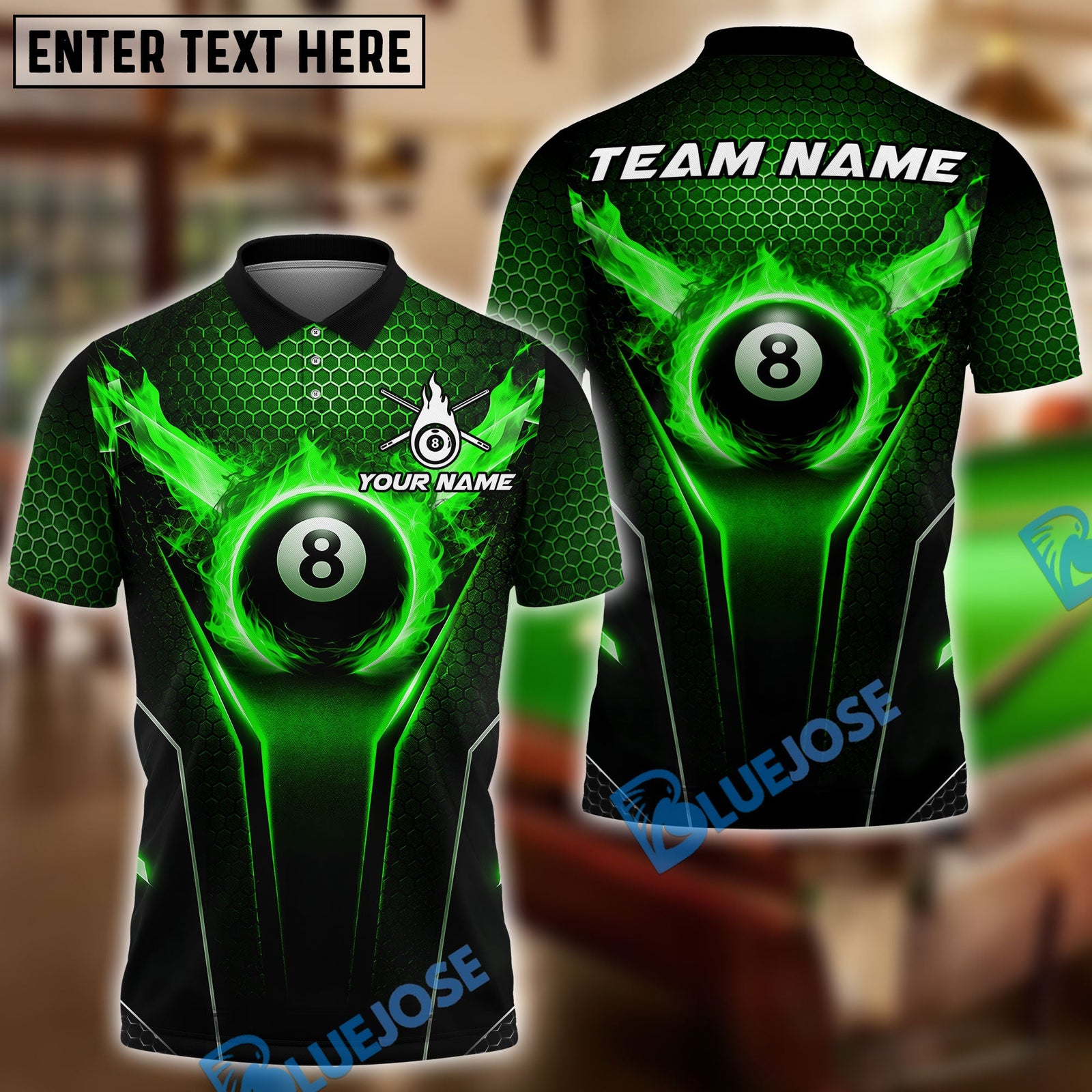 BlueJose Billiards Ball 8 Honeycomb Heat Personalized Name Shirt (4 Colors)