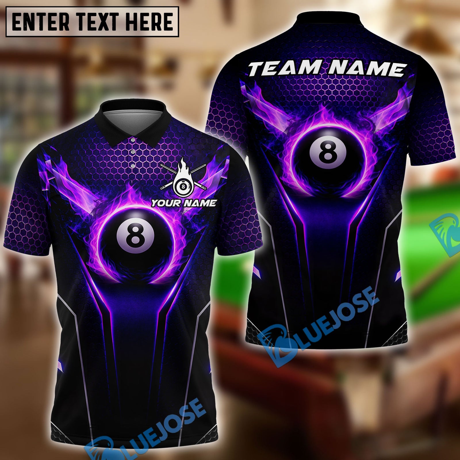 BlueJose Billiards Ball 8 Honeycomb Heat Personalized Name Shirt (4 Colors)