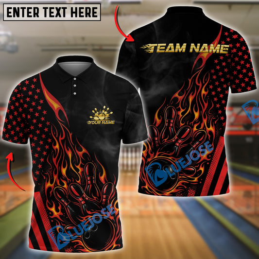 BlueJose Bowling And Pins American Flag Hot Streak Customized Name, Team Name 3D Shirt (4 Colors)