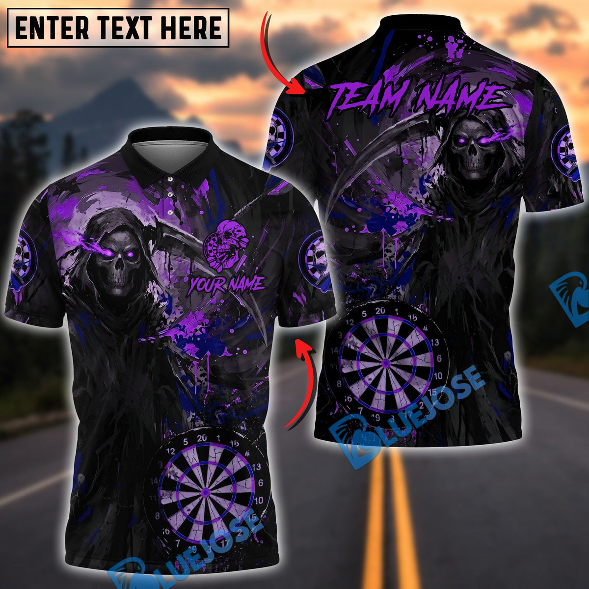 BlueJose Darts Deadly Aim Reaper Personalized Name, Team Name Unisex Shirt (6 Colors)