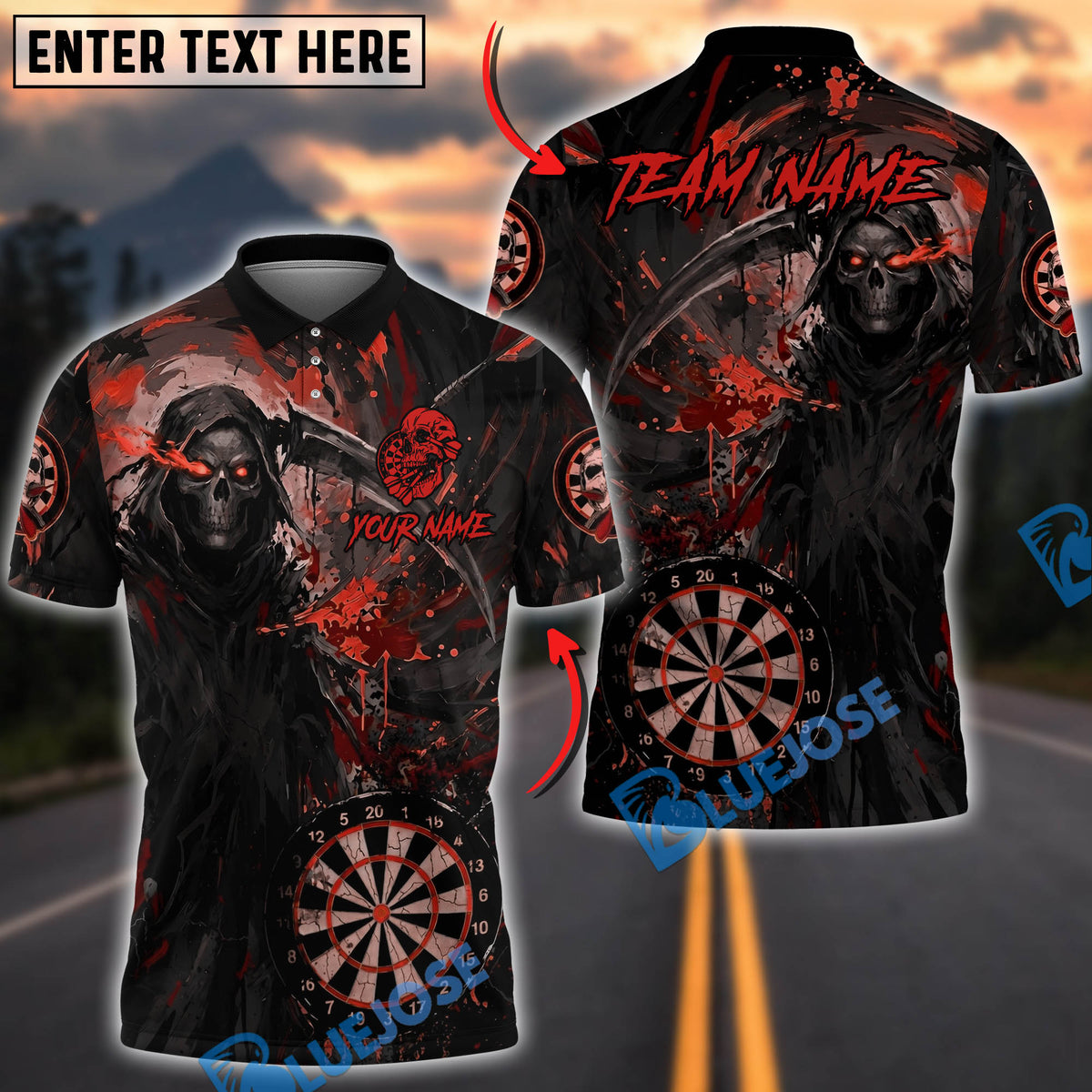 BlueJose Darts Deadly Aim Reaper Personalized Name, Team Name Unisex Shirt (6 Colors)